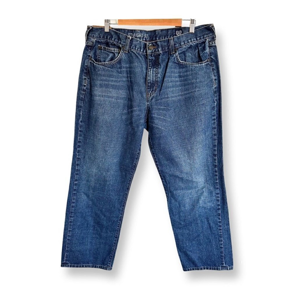 Chaps Jeans Mens 38X30 Mid Rise Straight Fit Medium Wash All Cotton Blue Denim